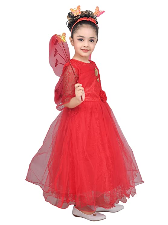 Stylish Comfortable Beautiful Pari Dress,Princess Dress For Girls,Girls Net  Frock dress,Frocks & Dresses ( Red Color )